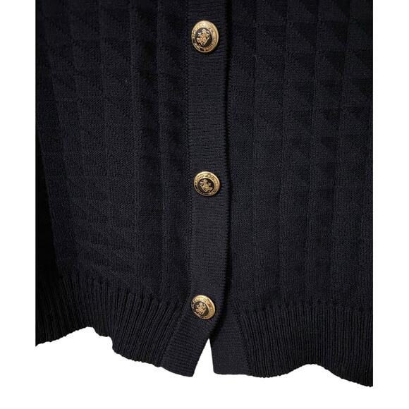 St. John Short Sleeve Cardigan Sweater Medium Black Button Front Knit Preppy - Picture 5 of 6